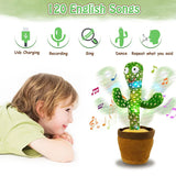“Dancing Cactus toy with 120 English songs, USB rechargeable, recording and speech repeat features – kid-safe plush”