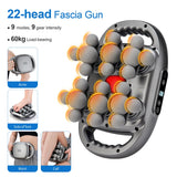22-head fascia gun targeting arms, waist, calves and soles of feet; ergonomic dual handles and soft massage balls for versatile at-home recovery.