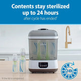 Contents stay sterilized for up to 24 hours inside bottle sterilizer with auto shutoff