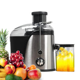 400W centrifugal juicer with stainless steel body and 3 inch wide chute, front view