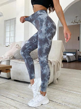 Hip Lifting Seamless Fitness Gym Leggings Tie-Dye Yoga Pants Women's Exercise Tights Tummy Control High Waist Workout Pants