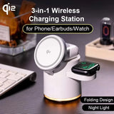 Wireless Charger 4 in 1 QI2 Fast Charging Dock Stand Night Light For Magsafe iPhone 16 15 14 Pro Max Airpods Pro 2-8 Apple Watch