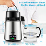 SucceBuy 4L Water Distiller Purifier Filter 1 L/H Distilling Speed Dispenser Drinking Bottle Softener Touch Screen Home Use