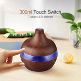 300mL Wood Grain Ultrasonic Humidifier & Essential Oil Diffuser – Quiet, Auto-Off