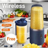 Portable Juicer Cup Blender, 6-Blade USB Rechargeable, 450 mL