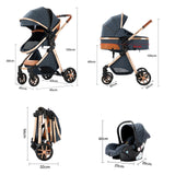 Lightweight Baby Stroller 3 in 1 Newborns Travel System Prams Multifunctional High Landscape Baby 4 IN 1 Strollers with Isofix