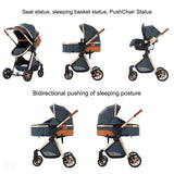 Lightweight Baby Stroller 3 in 1 Newborns Travel System Prams Multifunctional High Landscape Baby 4 IN 1 Strollers with Isofix