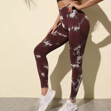 Hip Lifting Seamless Fitness Gym Leggings Tie-Dye Yoga Pants Women's Exercise Tights Tummy Control High Waist Workout Pants