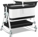 4-in-1 Bedside Bassinet with Wheels & Changing Station – Portable Baby Crib with Mattress and Storage