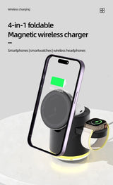 Wireless Charger 4 in 1 QI2 Fast Charging Dock Stand Night Light For Magsafe iPhone 16 15 14 Pro Max Airpods Pro 2-8 Apple Watch
