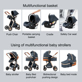Lightweight Baby Stroller 3 in 1 Newborns Travel System Prams Multifunctional High Landscape Baby 4 IN 1 Strollers with Isofix