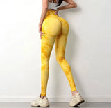 Hip Lifting Seamless Fitness Gym Leggings Tie-Dye Yoga Pants Women's Exercise Tights Tummy Control High Waist Workout Pants
