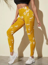 Hip Lifting Seamless Fitness Gym Leggings Tie-Dye Yoga Pants Women's Exercise Tights Tummy Control High Waist Workout Pants