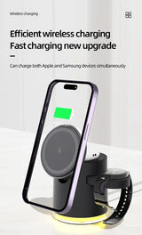 Wireless Charger 4 in 1 QI2 Fast Charging Dock Stand Night Light For Magsafe iPhone 16 15 14 Pro Max Airpods Pro 2-8 Apple Watch