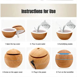 Step-by-step setup instructions for a round ultrasonic wood humidifier