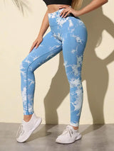 Hip Lifting Seamless Fitness Gym Leggings Tie-Dye Yoga Pants Women's Exercise Tights Tummy Control High Waist Workout Pants
