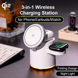 Wireless Charger 4 in 1 QI2 Fast Charging Dock Stand Night Light For Magsafe iPhone 16 15 14 Pro Max Airpods Pro 2-8 Apple Watch