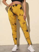Hip Lifting Seamless Fitness Gym Leggings Tie-Dye Yoga Pants Women's Exercise Tights Tummy Control High Waist Workout Pants