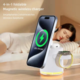 Wireless Charger 4 in 1 QI2 Fast Charging Dock Stand Night Light For Magsafe iPhone 16 15 14 Pro Max Airpods Pro 2-8 Apple Watch