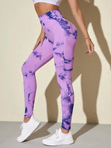 Hip Lifting Seamless Fitness Gym Leggings Tie-Dye Yoga Pants Women's Exercise Tights Tummy Control High Waist Workout Pants