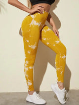 Hip Lifting Seamless Fitness Gym Leggings Tie-Dye Yoga Pants Women's Exercise Tights Tummy Control High Waist Workout Pants