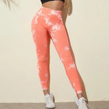 Hip Lifting Seamless Fitness Gym Leggings Tie-Dye Yoga Pants Women's Exercise Tights Tummy Control High Waist Workout Pants