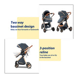 Lightweight Baby Stroller 3 in 1 Newborns Travel System Prams Multifunctional High Landscape Baby 4 IN 1 Strollers with Isofix
