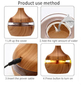 300mL Wood Grain Ultrasonic Humidifier & Essential Oil Diffuser – Quiet, Auto-Off