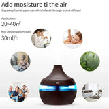 300mL Wood Grain Ultrasonic Humidifier & Essential Oil Diffuser – Quiet, Auto-Off