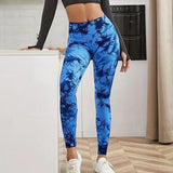 Hip Lifting Seamless Fitness Gym Leggings Tie-Dye Yoga Pants Women's Exercise Tights Tummy Control High Waist Workout Pants