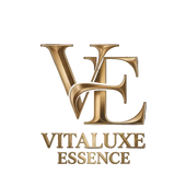 Gold 'Vitaluxe Essence' logo on a light beige background