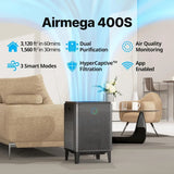 Airmega 400S air purifier features: 3 smart modes, dual purification, app enabled, 1,560 sq ft coverage