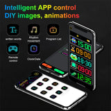 Mobile app interface for programming scrolling text, animations, clock & effects on LED display board with full RGB customization