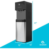Avalon water cooler dimensions showing height, width, and depth in inches
