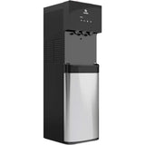 Side angle view of Avalon stainless steel bottom loading water cooler