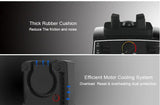 Detail of thick rubber cushion for noise reduction and efficient motor cooling system
