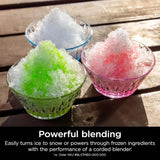 Three bowls of finely crushed ice illustrating the blender’s ice-crushing capability