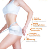 Slimming benefits chart showing cavitation machine use on waist, legs, and buttocks