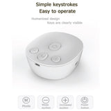 Close up of USB rechargeable breast pump control base showing power, mode, and plus minus buttons