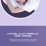 Lateral sleep position showing ridge support and hand freedom without shoulder compression