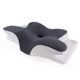 "Black butterfly neck support pillow for cervical alignment and sleep comfort"