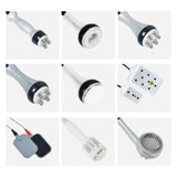 9-in-1 body sculpting machine treatment heads including RF, vacuum, LED, and laser pads