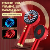 Red and blue LED EMS scalp massage comb with microcurrent nano spray function