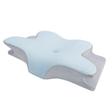 Sky blue and gray memory foam pillow designed for cervical spine and side sleep relief