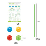 Fort building kit with 55 balls, 100 sticks, and instruction manual with diagrams