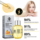 Product image with percentages chart claiming increased hair growth, density, and reduced hair loss