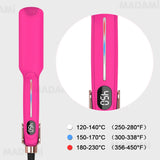Digital flat iron temperature settings displayed in color-coded LED bar