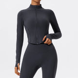 Dark gray Hearuisavy yoga jacket with moisture-wicking fabric and athletic fit