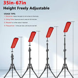 Red light therapy floor lamp with adjustable height from 35 to 67 inches for customized home treatment sessions