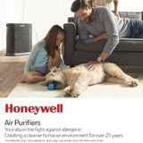 Family using Honeywell HPA200 air purifier for cleaner air and allergy protection at home